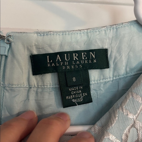 Ralph Lauren Light Blue Textured Midi Dress with Metallic Pattern - Picture 3 of 6